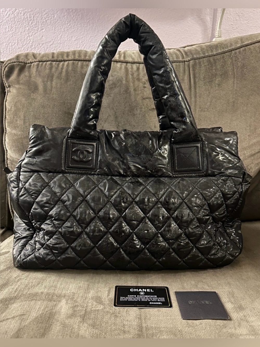 CHANEL Coco Cocoon Large Tote Bag Puffy Quilted Black Nylon Leather w/ COA